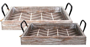Large Wooden Tray with Iron Handle